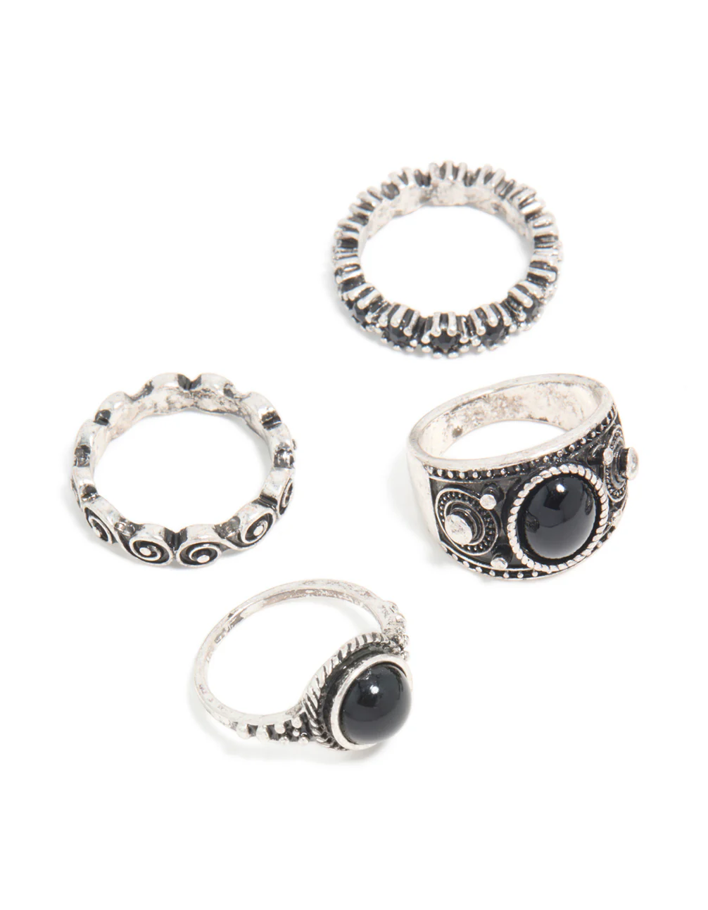 Antique Silver & Black Stones Boho Swirl Stacking 6-Pack - Image 2