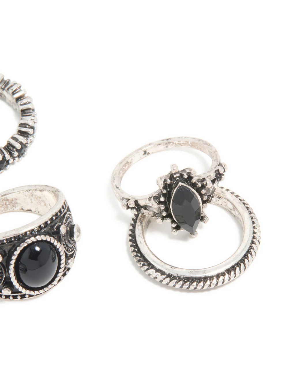 Antique Silver & Black Stones Boho Swirl Stacking 6-Pack - Image 3