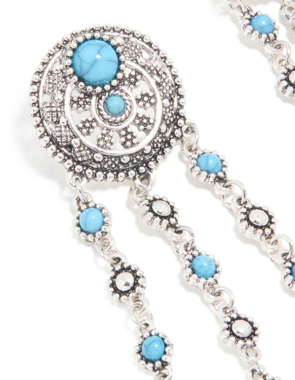Antique Silver Blue Circle Drop Earrings - Image 2