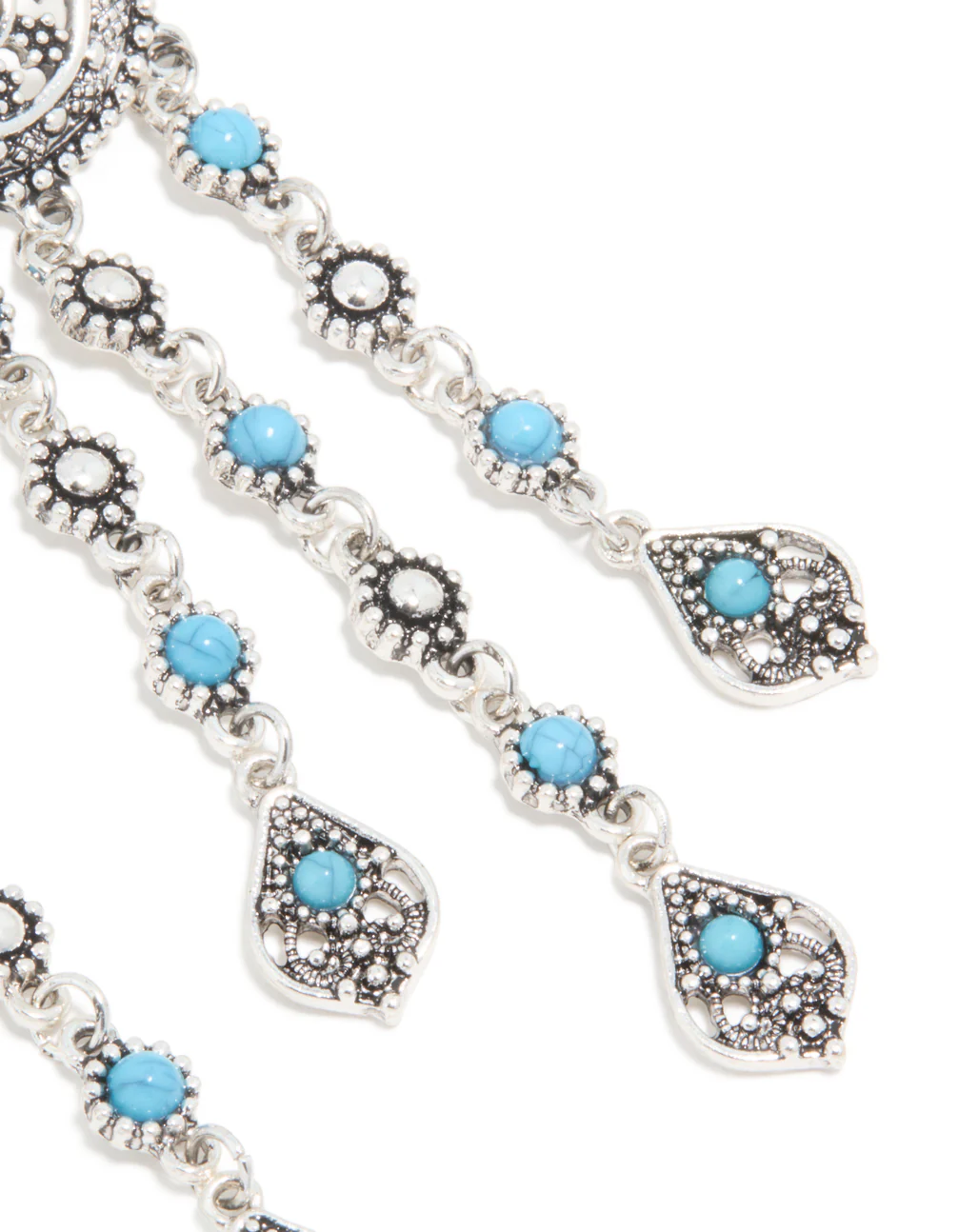 Antique Silver Blue Circle Drop Earrings - Image 3