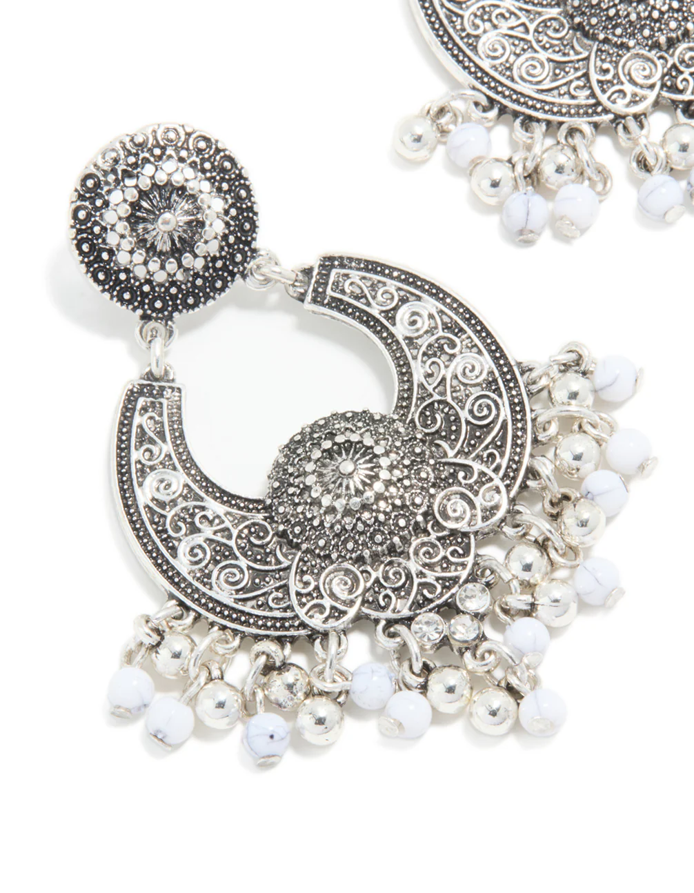 Antique Silver Boho Dangle Drop Earrings - Image 4