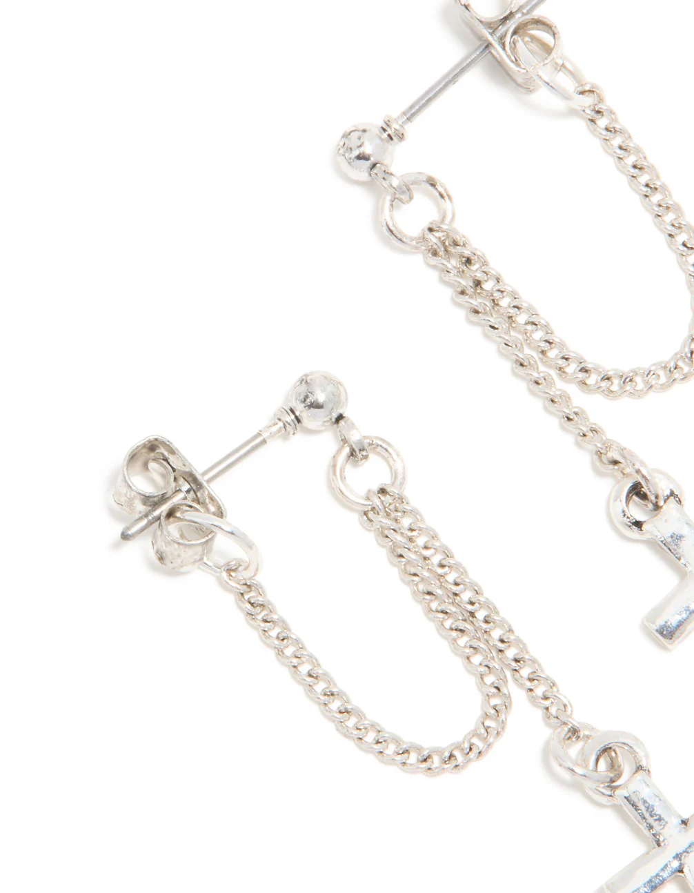 Antique Silver Chain Cross Drop Earrings - Image 2