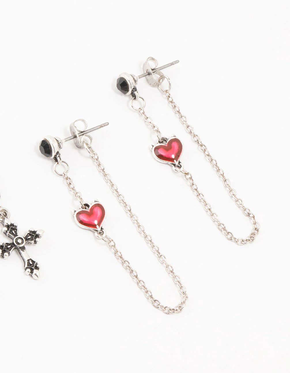 Antique Silver Cross & Heart Earrings 4-Pack - Image 3