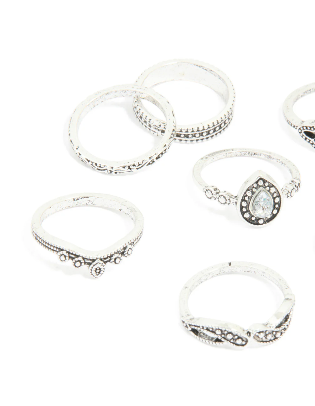 Antique Silver Diamante Signet Rings 8-Pack - Image 2