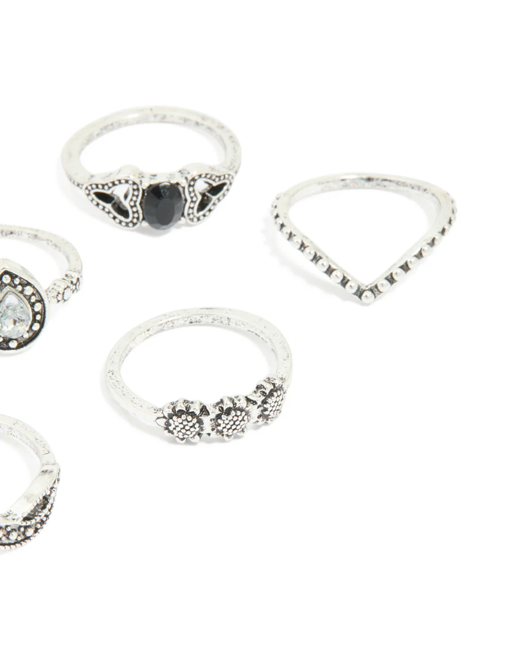 Antique Silver Diamante Signet Rings 8-Pack - Image 3