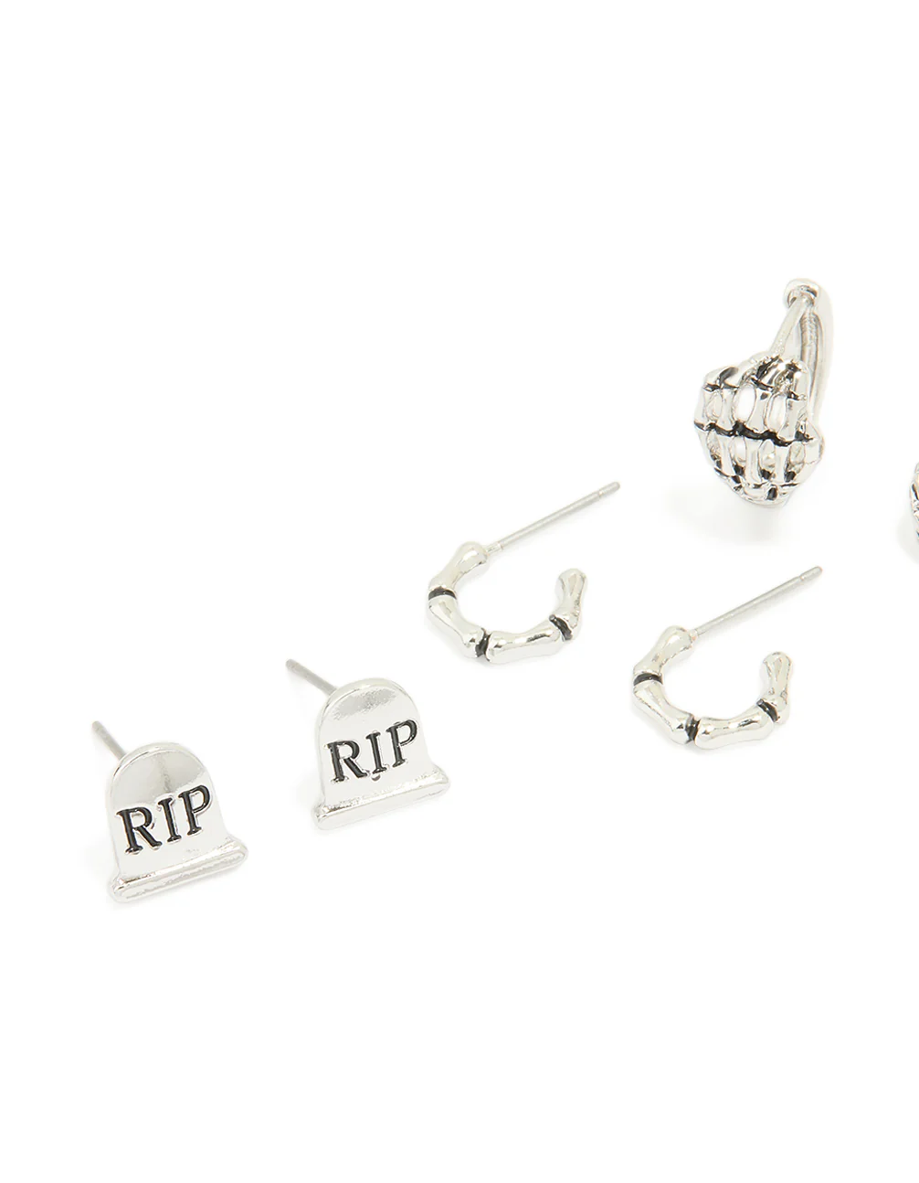 Antique Silver Graveyard & Black Cat Earrings 4-Pack - Image 2