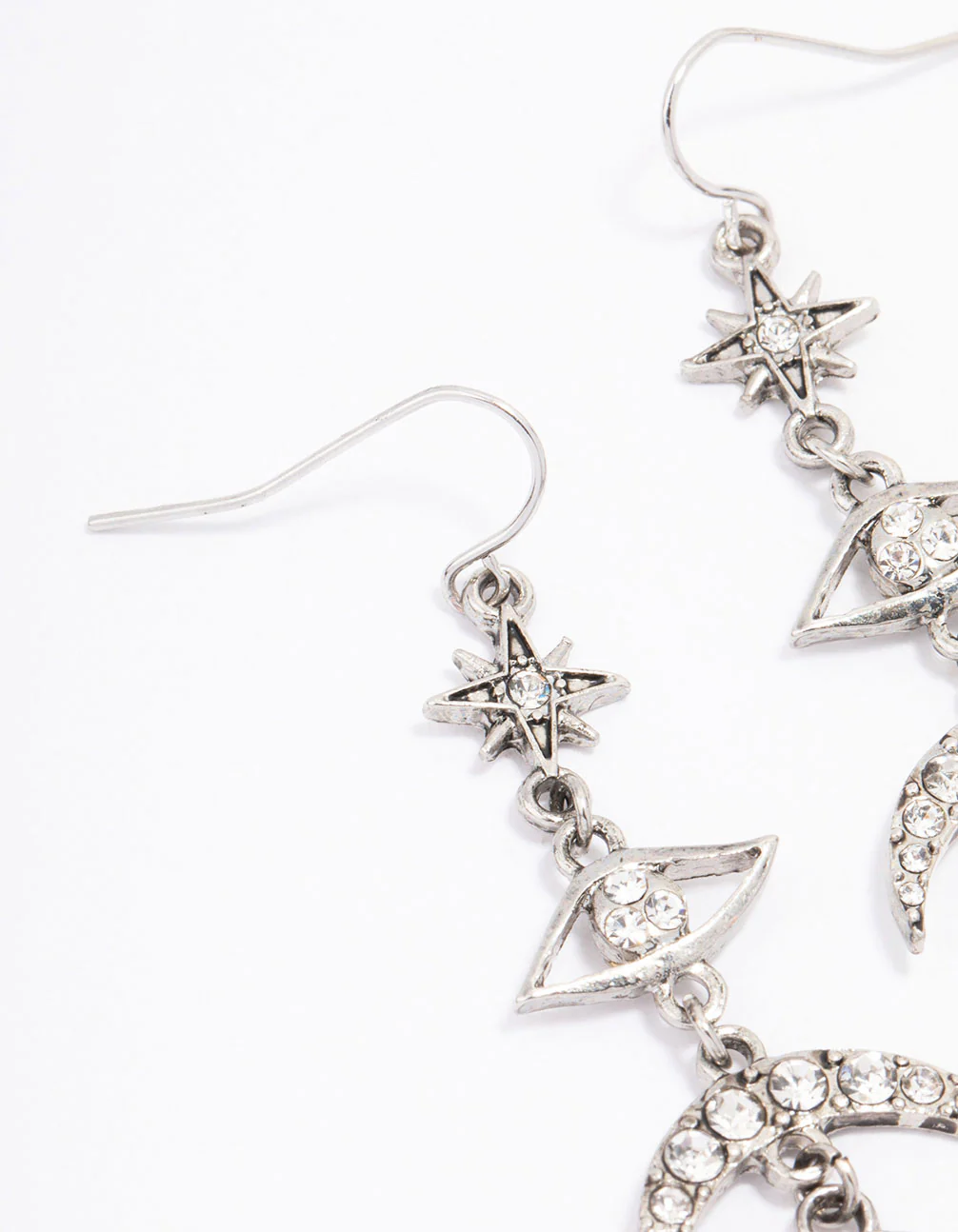 Antique Silver Hasma & Moon Drop Earrings - Image 2