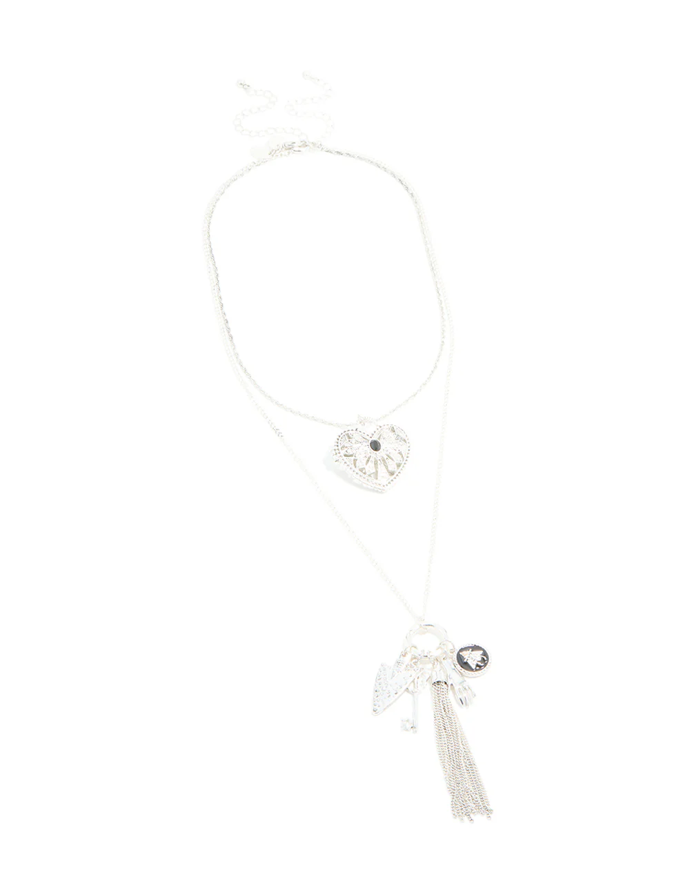 Antique Silver Heart & Arrow Boho Charm Layered Necklace - Image 2