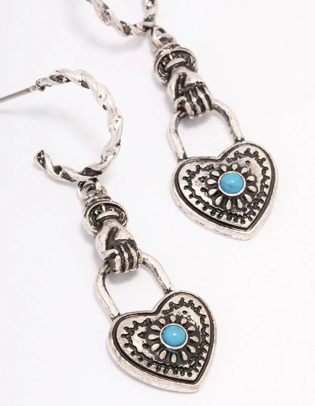 Antique Silver Heart Drop Earrings - Image 2