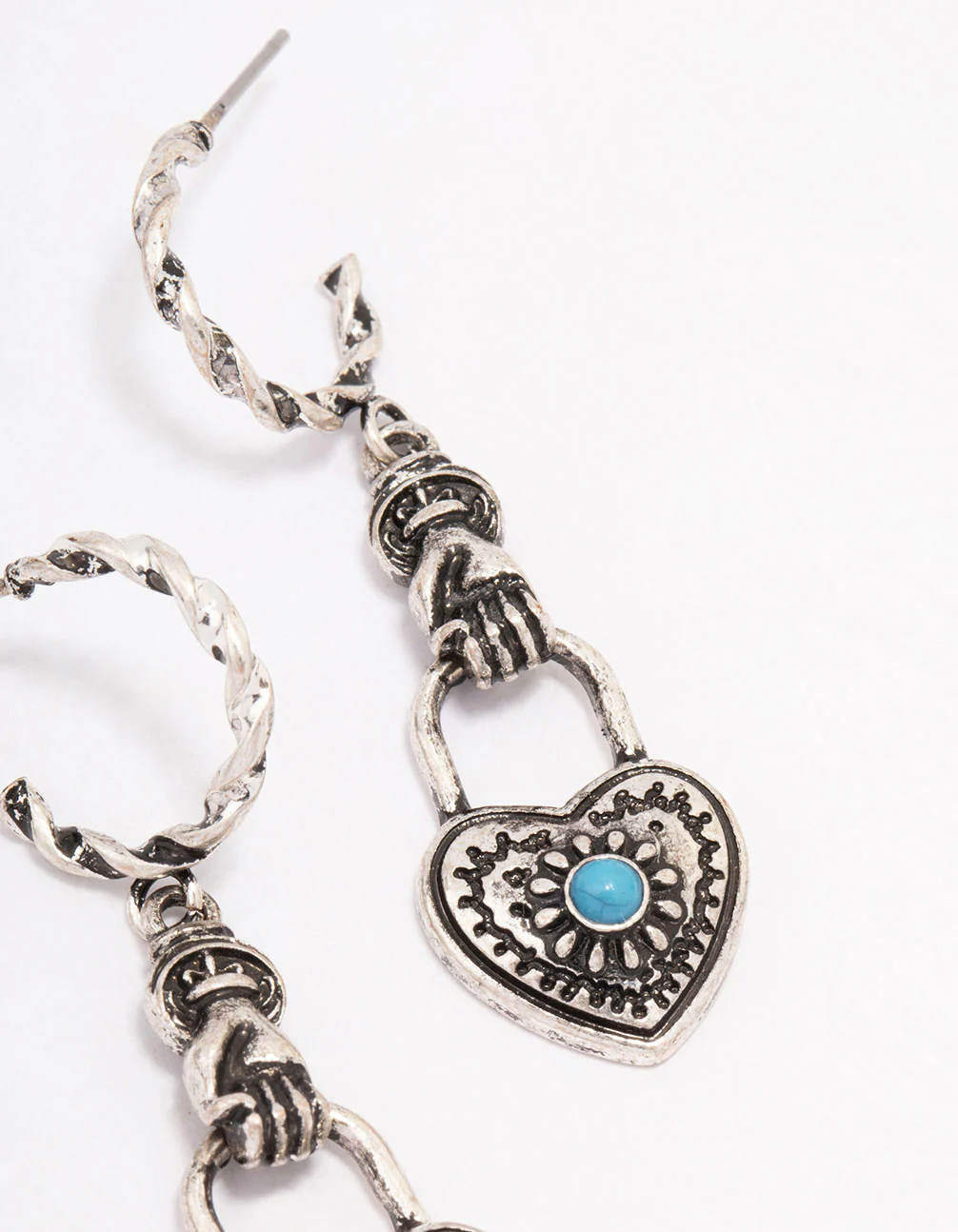 Antique Silver Heart Drop Earrings - Image 3
