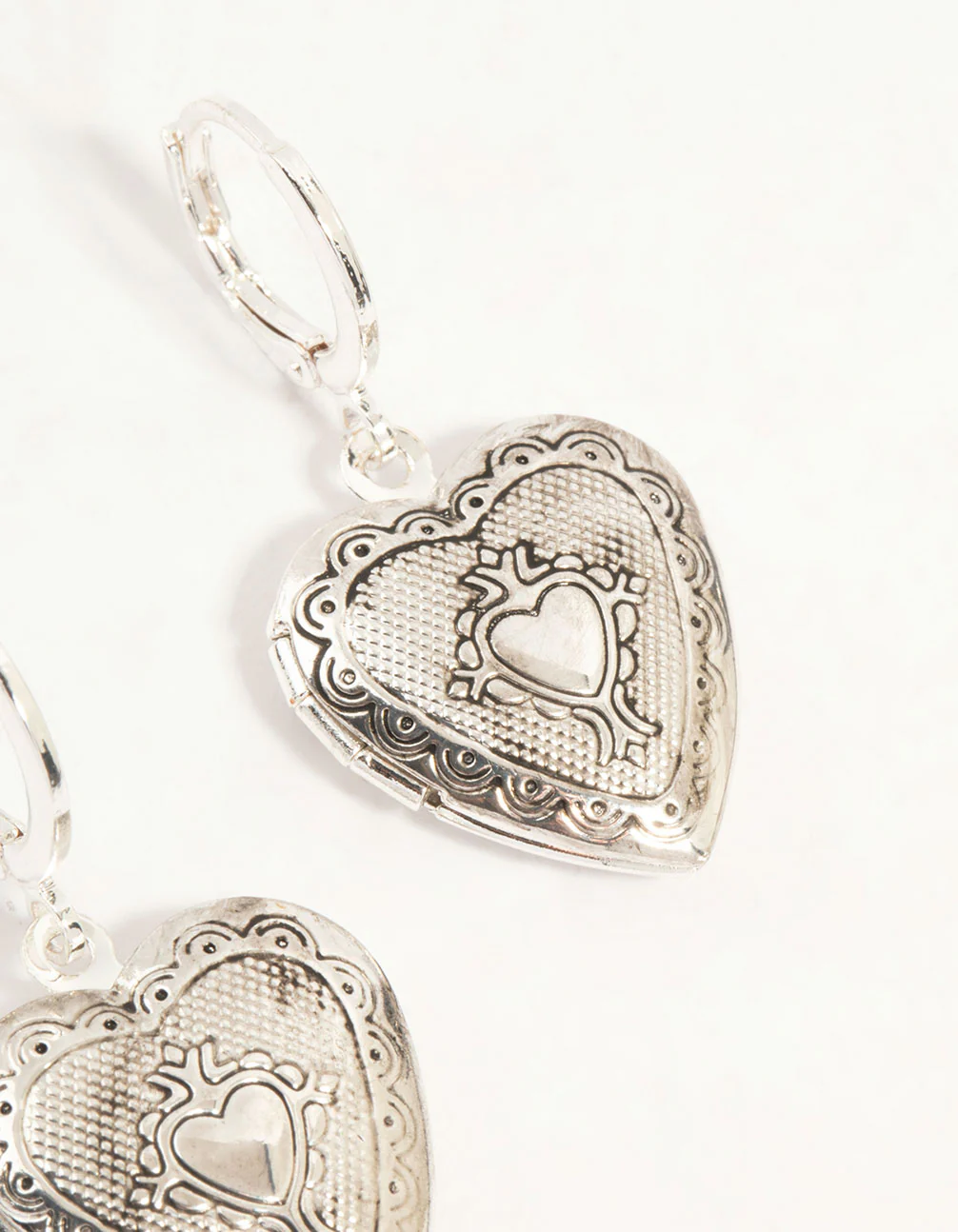 Antique Silver Heart Locket Drop Earrings - Image 5