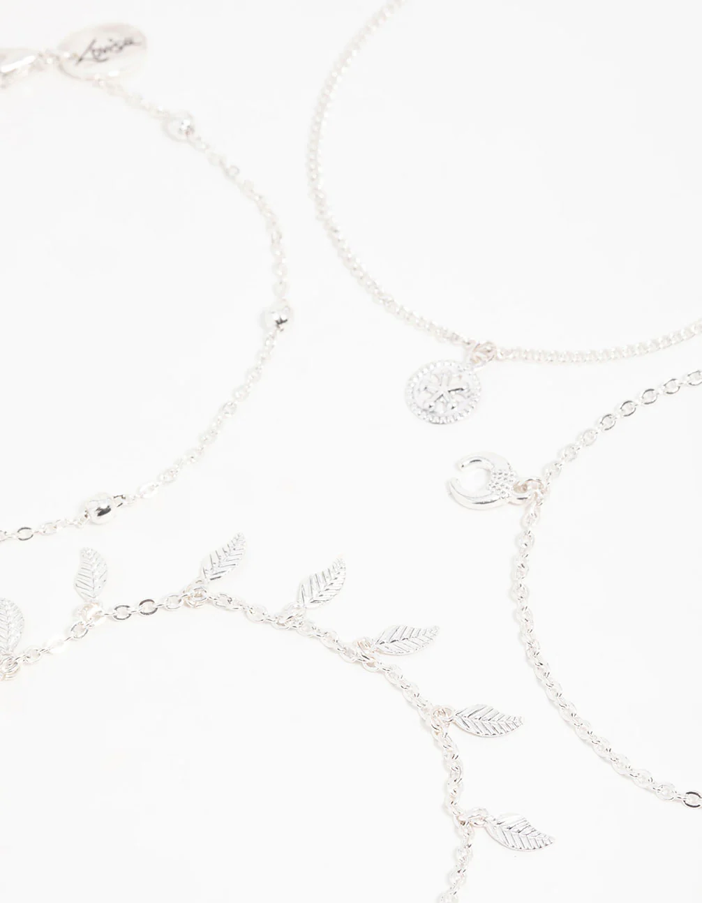 Antique Silver Leaf & Station Anklets 4-Pack - Image 2