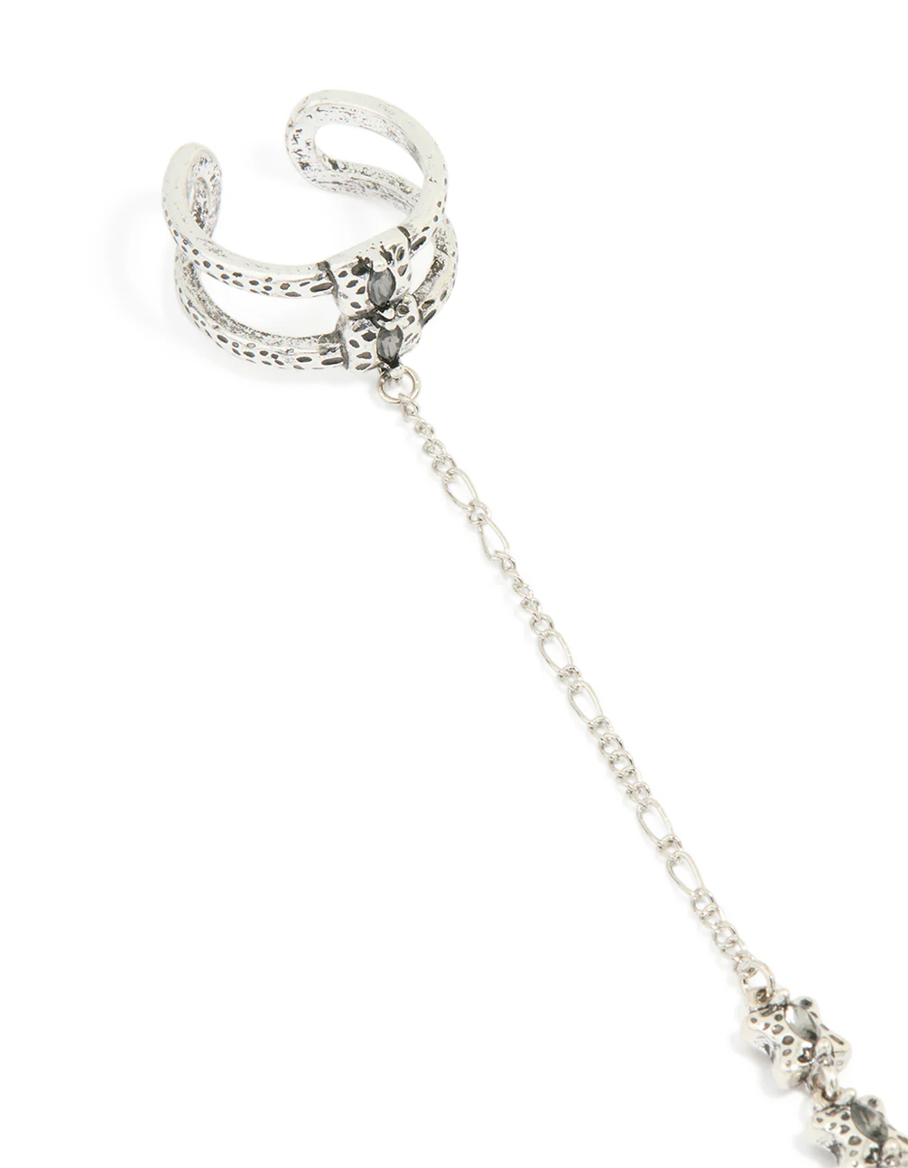 Antique Silver Rustic Ring Hand Chain - Image 2