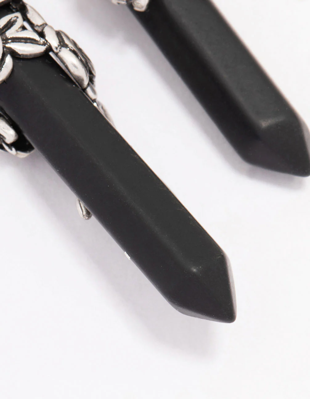 Antique Silver Skull & Black Stone Drop Earrings - Image 3