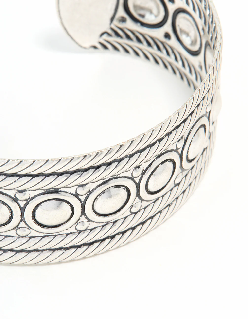 Antique Silver Stone Design Wrist Cuff - Image 2