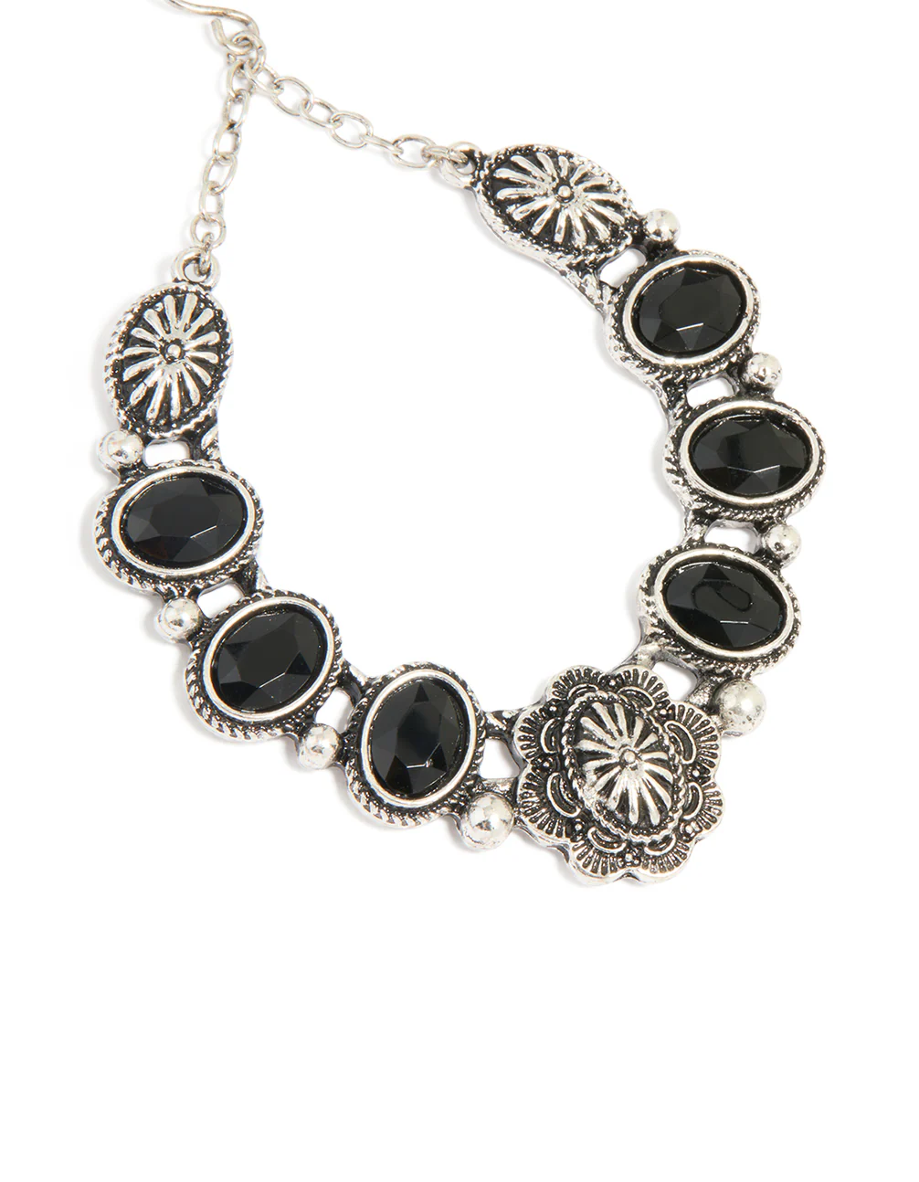 Antique Silver Textured Black Stone Oval Drop Earrings - Image 3