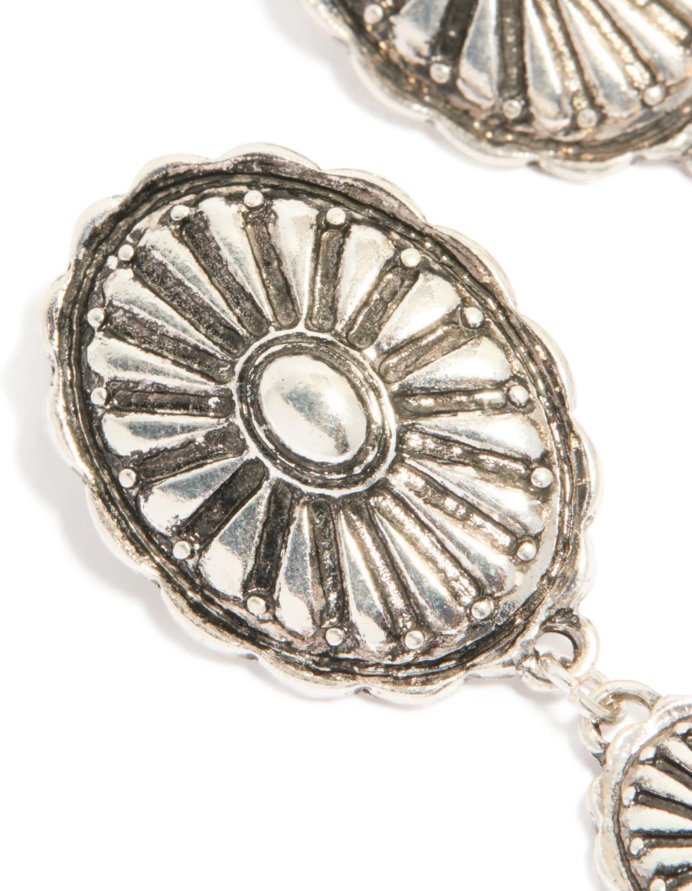Antique Silver Textured Circle & Heart Drop Earrings - Image 4