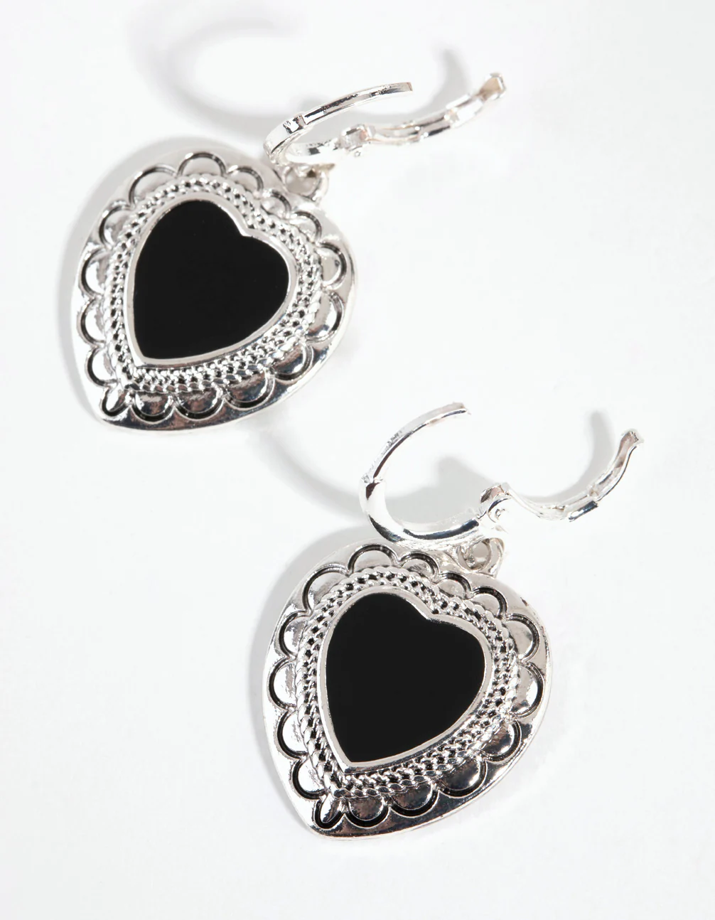 Antique Silver Enamel Centre Heart Earrings - Image 2