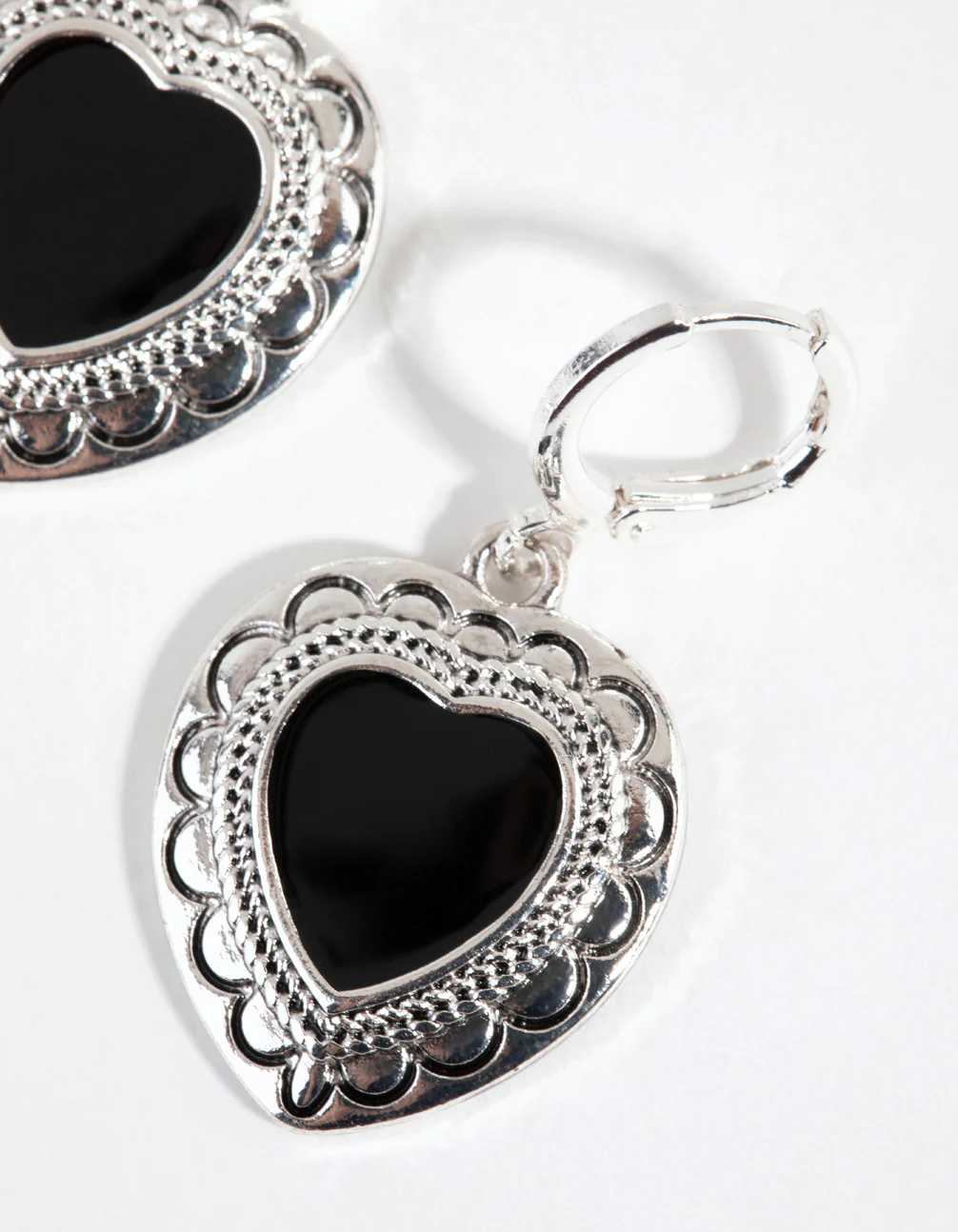 Antique Silver Enamel Centre Heart Earrings - Image 3