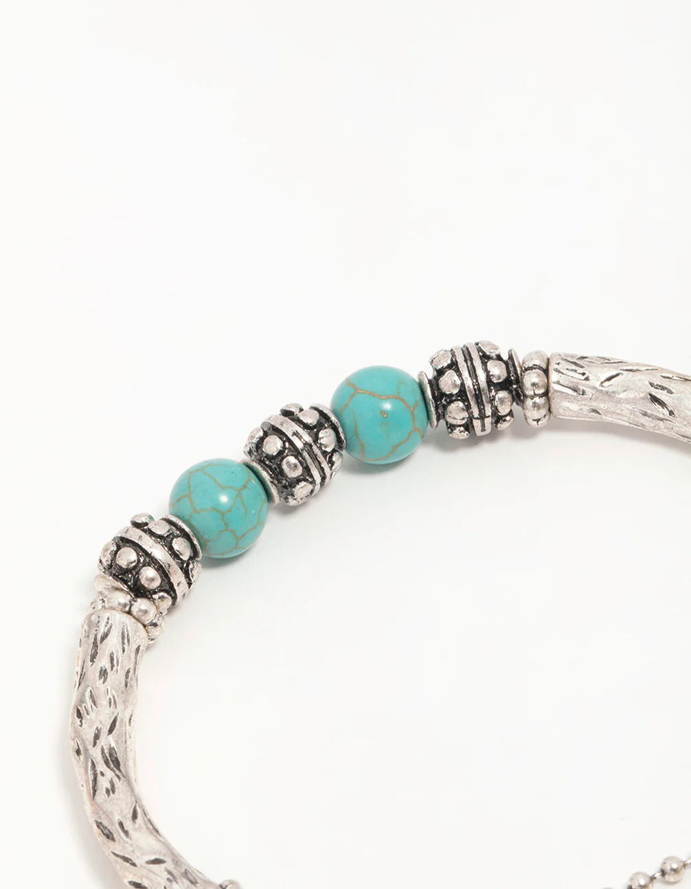 Antique Silver Turquoise Heart Charm Stretch Bracelet - Image 3