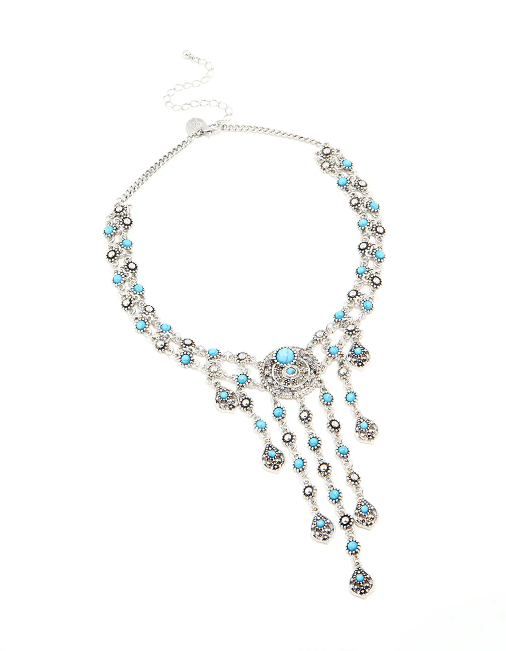 Antique Silver Turquoise Molten Layered Drop Necklace - Image 2