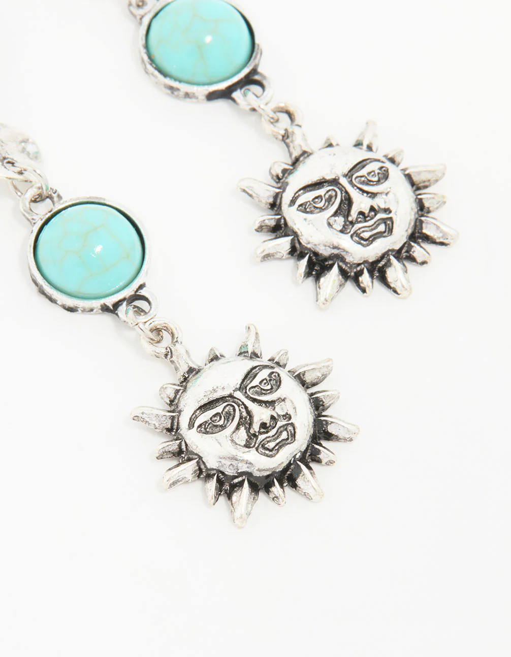 Antique Silver Turquoise Stone & Sun Drop Earrings - Image 4