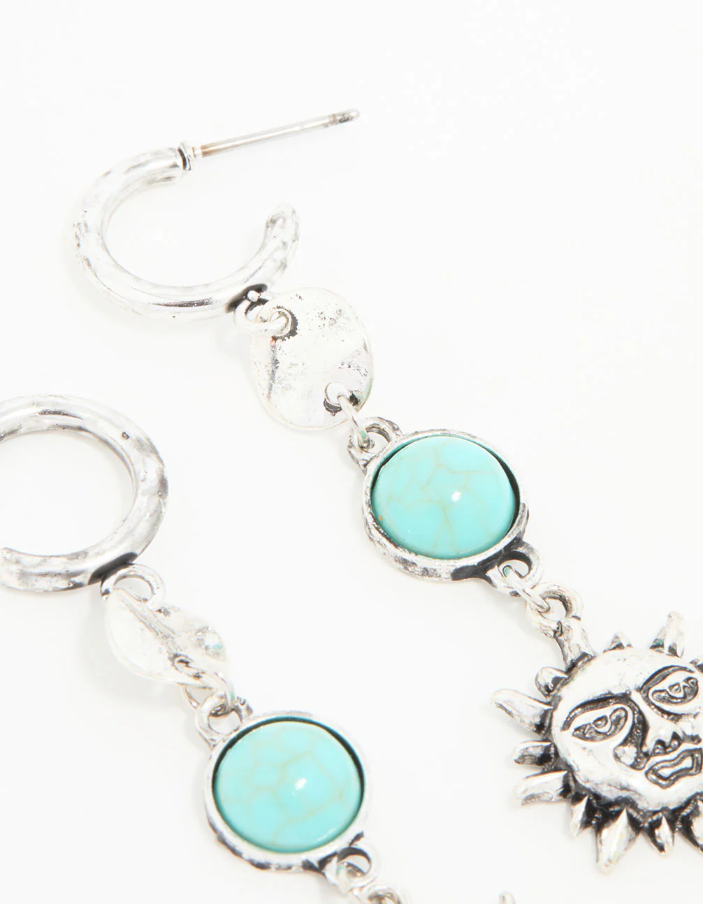 Antique Silver Turquoise Stone & Sun Drop Earrings - Image 5