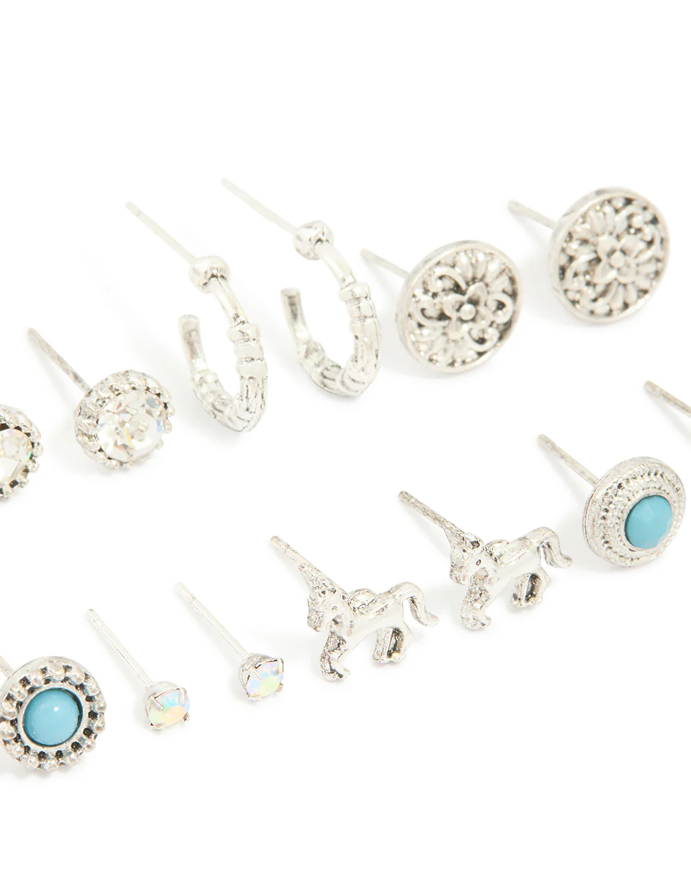 Antique Silver Turquoise Stone & Unicorn Stud Earrings 8-Pack - Image 2