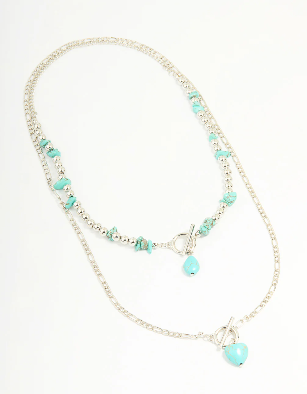Antique Silver Turquoise T-Bar Heart Layered Necklace - Image 2