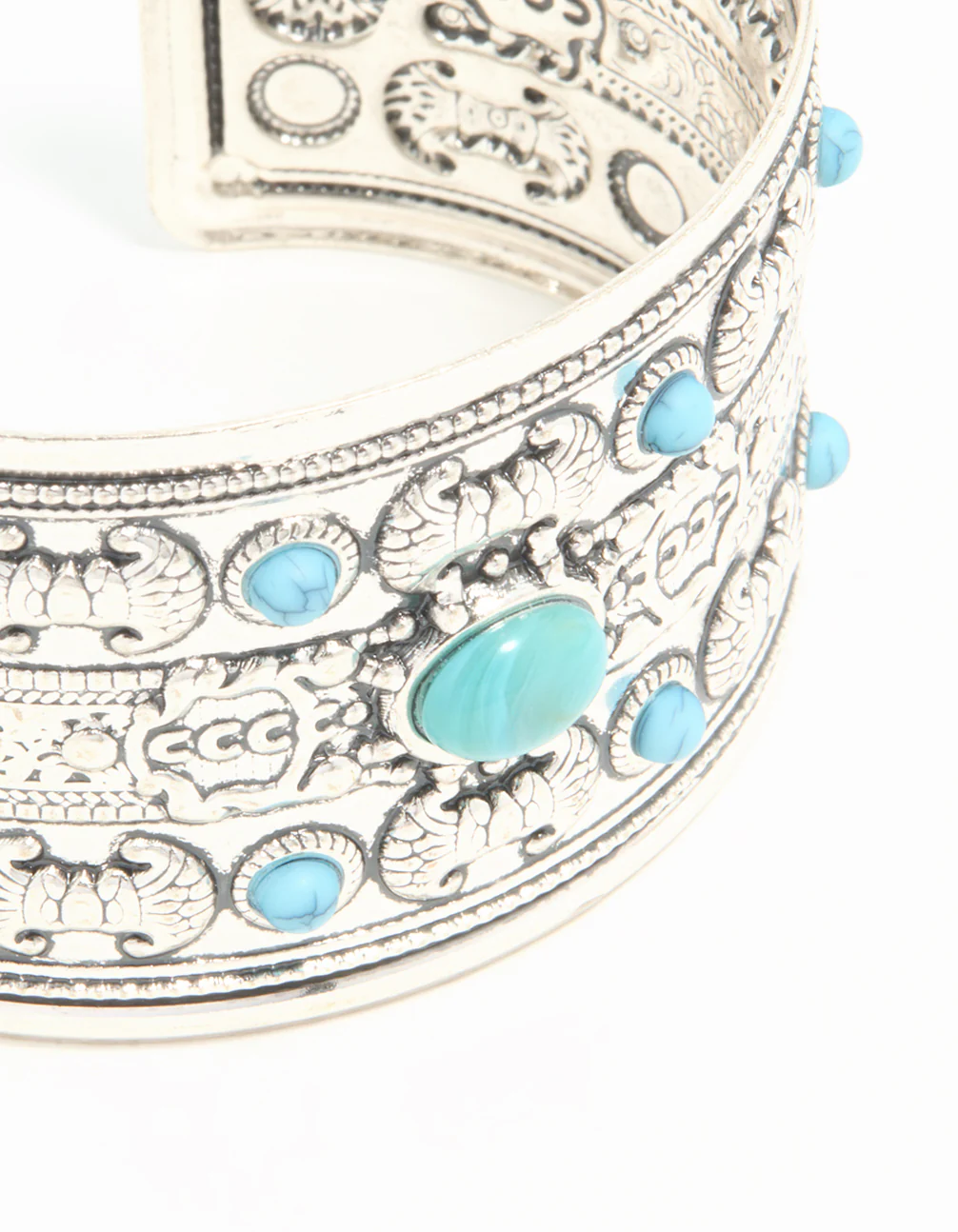 Antique Silver Turquoise Wrist Cuff - Image 2