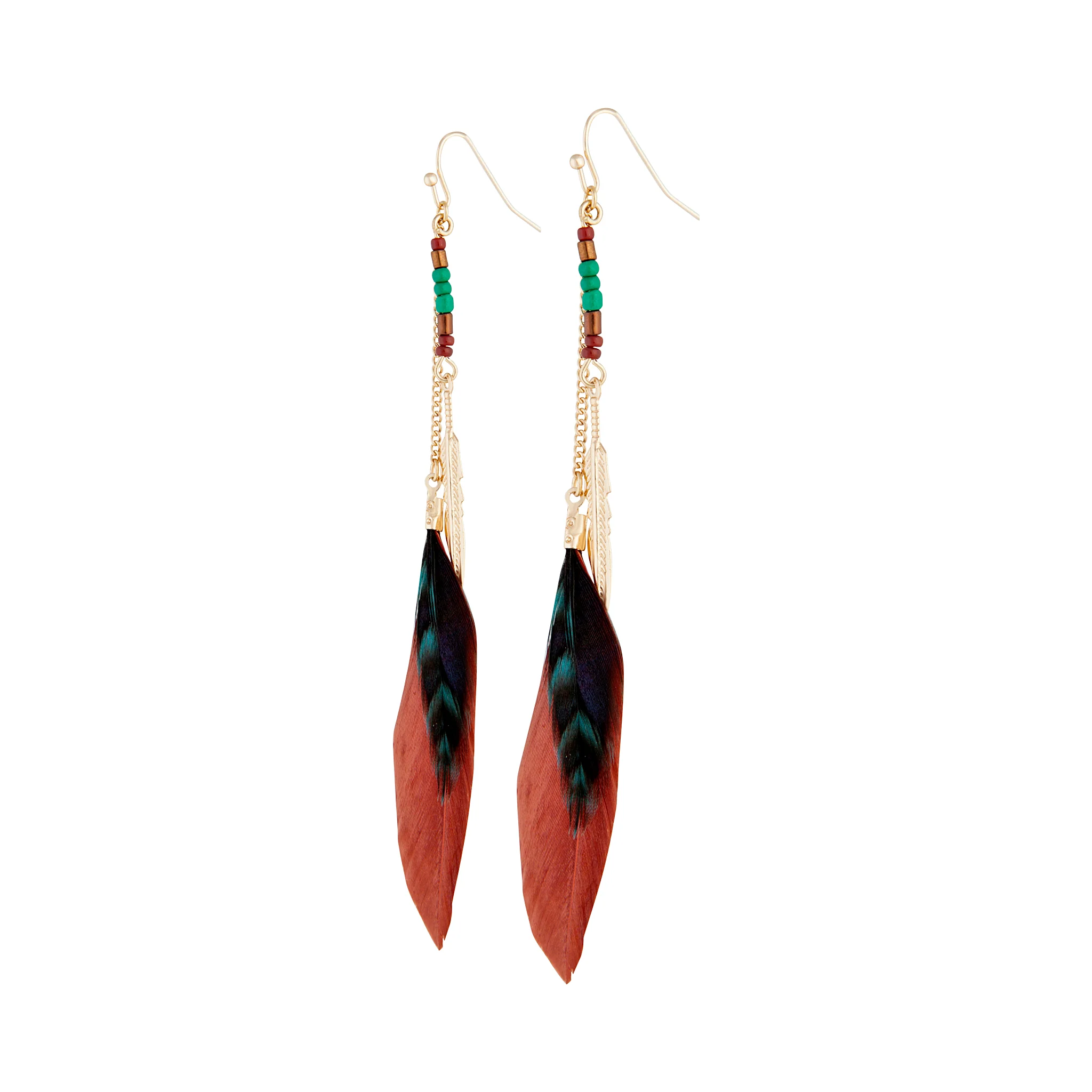 Feather & Chain Drop Earrings - Image 2