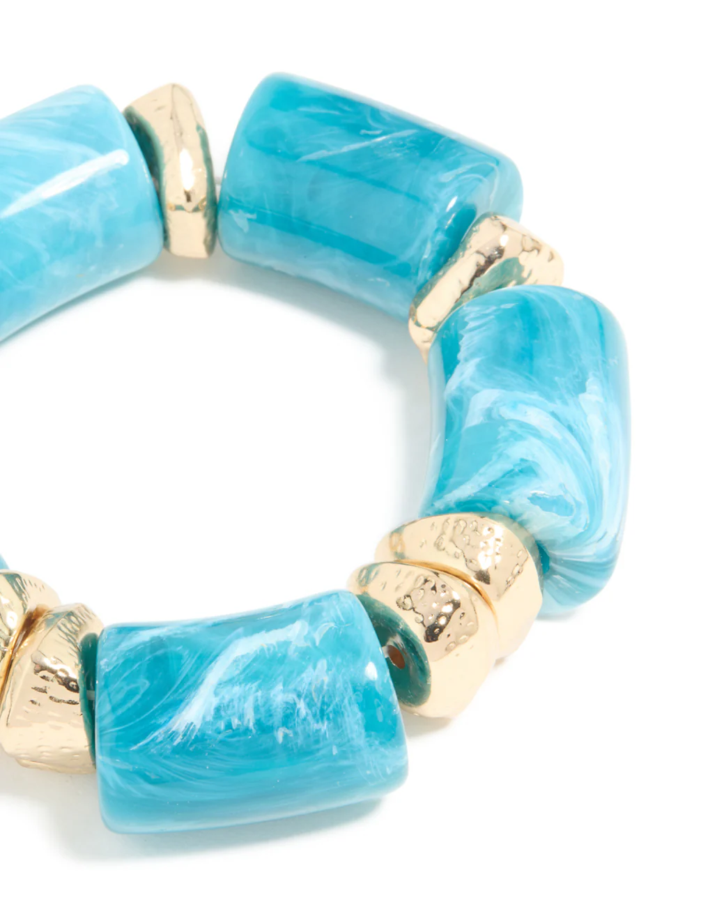 Aqua Acrylic & Gold Chunky Stretch Bracelet - Image 4