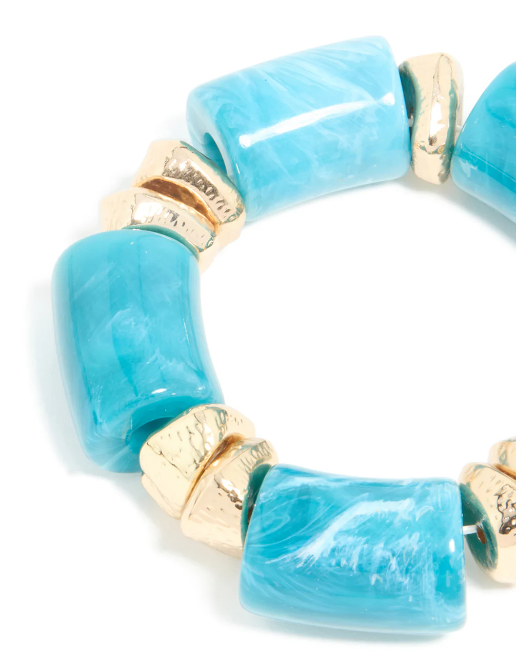Aqua Acrylic & Gold Chunky Stretch Bracelet - Image 5