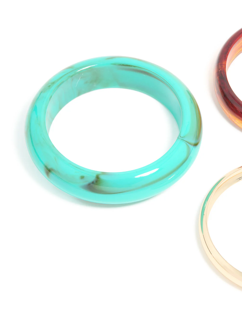 Aqua Blue Brown Acrylic & Gold Bangles 3-Pack - Image 2