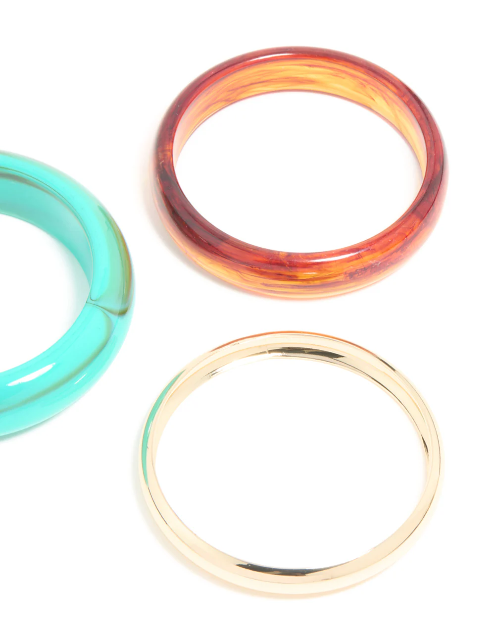 Aqua Blue Brown Acrylic & Gold Bangles 3-Pack - Image 3