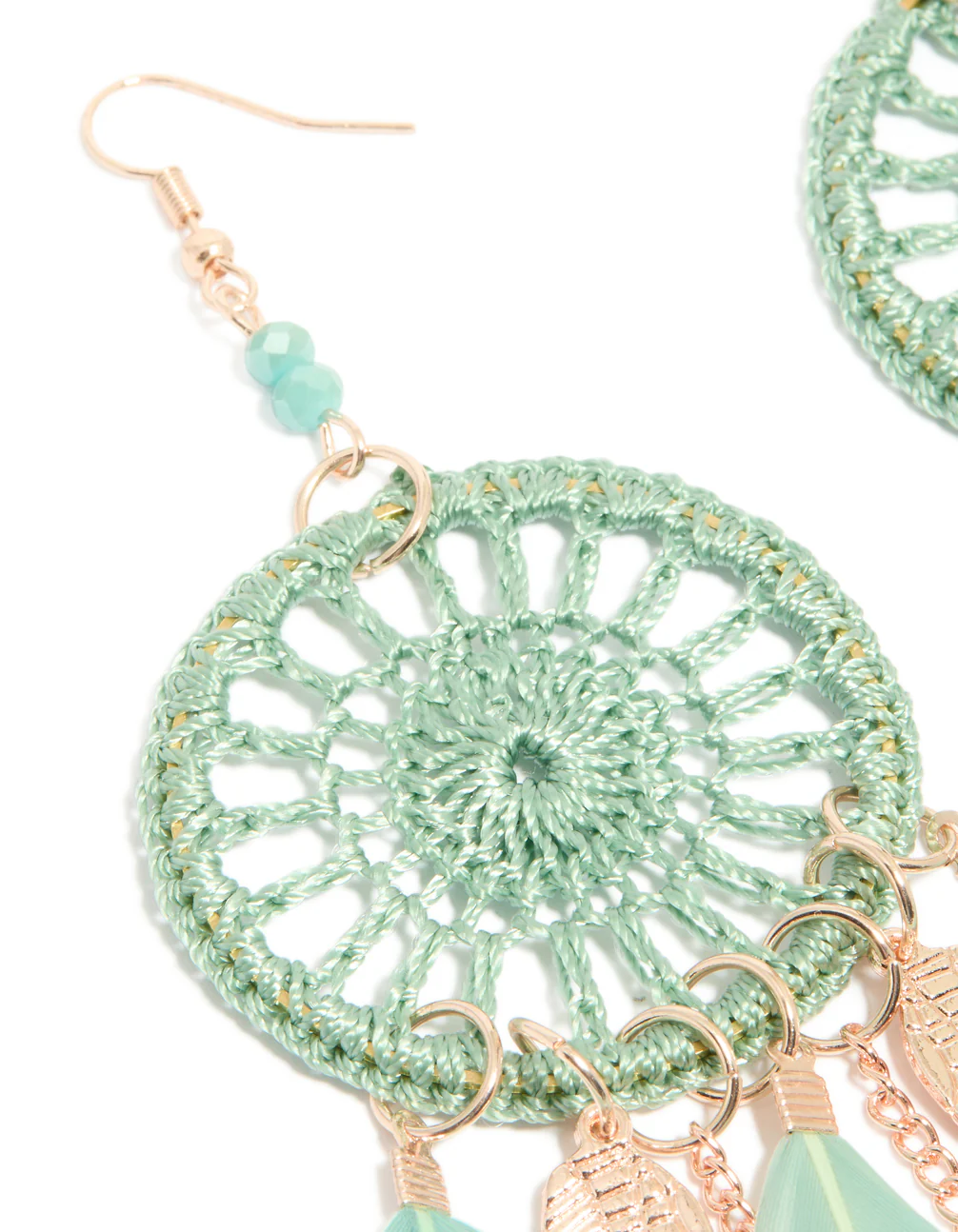 Aqua Feather Dreamcatcher Drop Earrings - Image 2