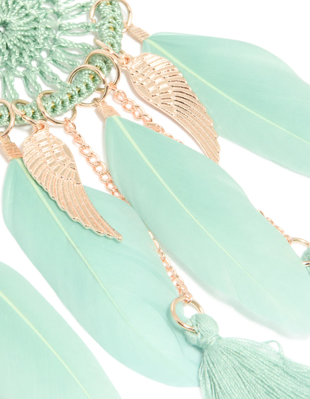 Aqua Feather Dreamcatcher Drop Earrings - Image 3