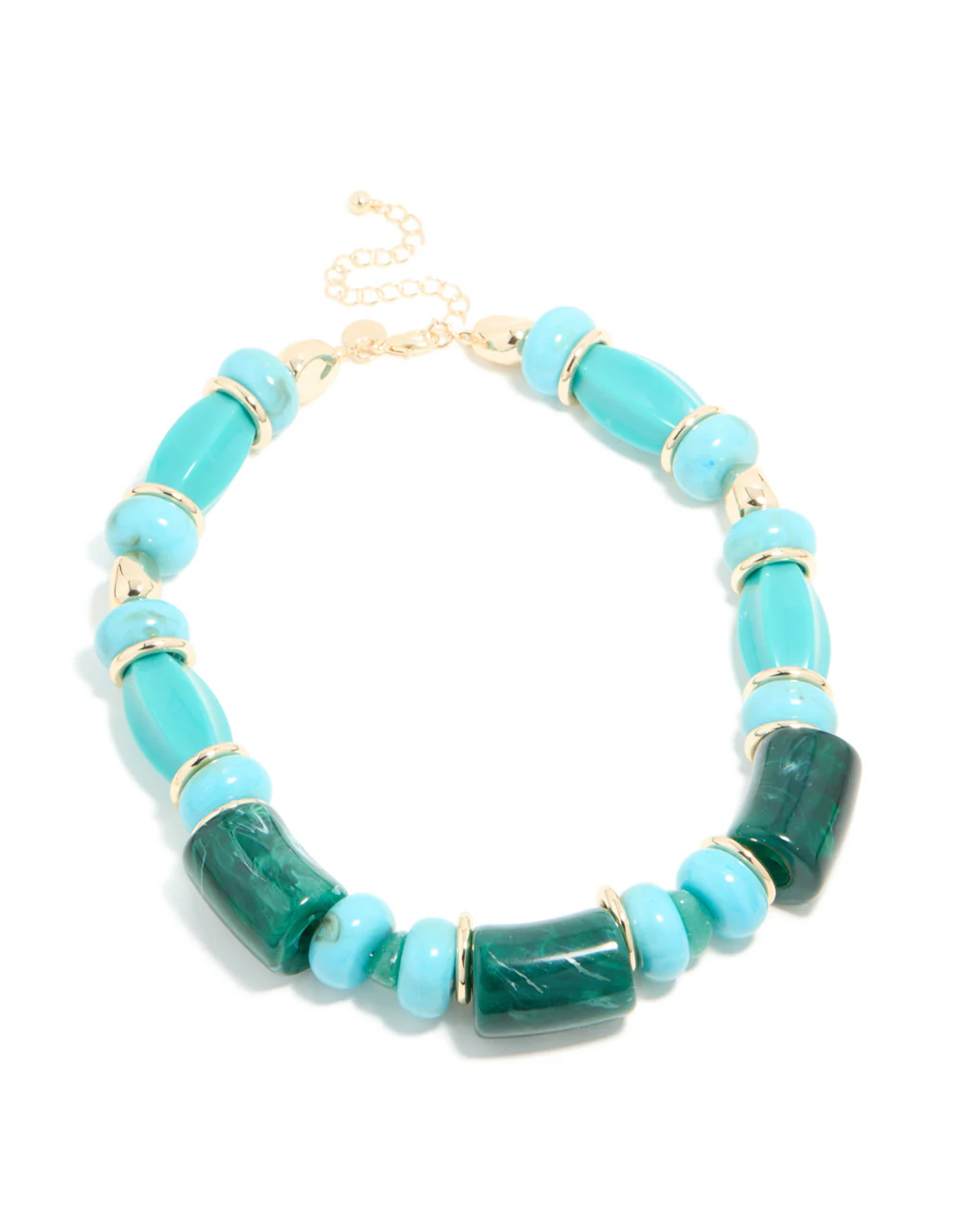Aqua & Turquoise Acrylic Beaded Square & Round Chunky Necklace - Image 4