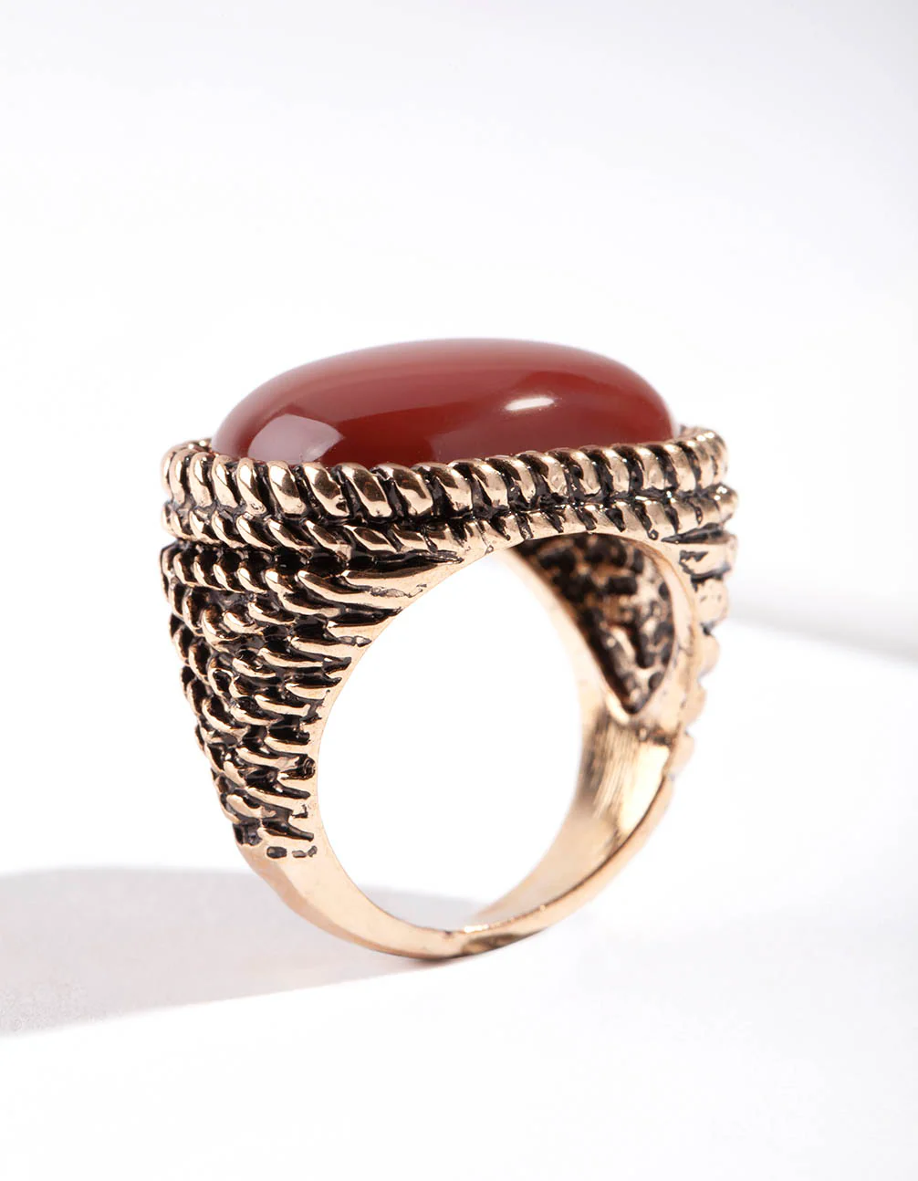 Antique Gold Swirl Brown Stone Ring - Image 2