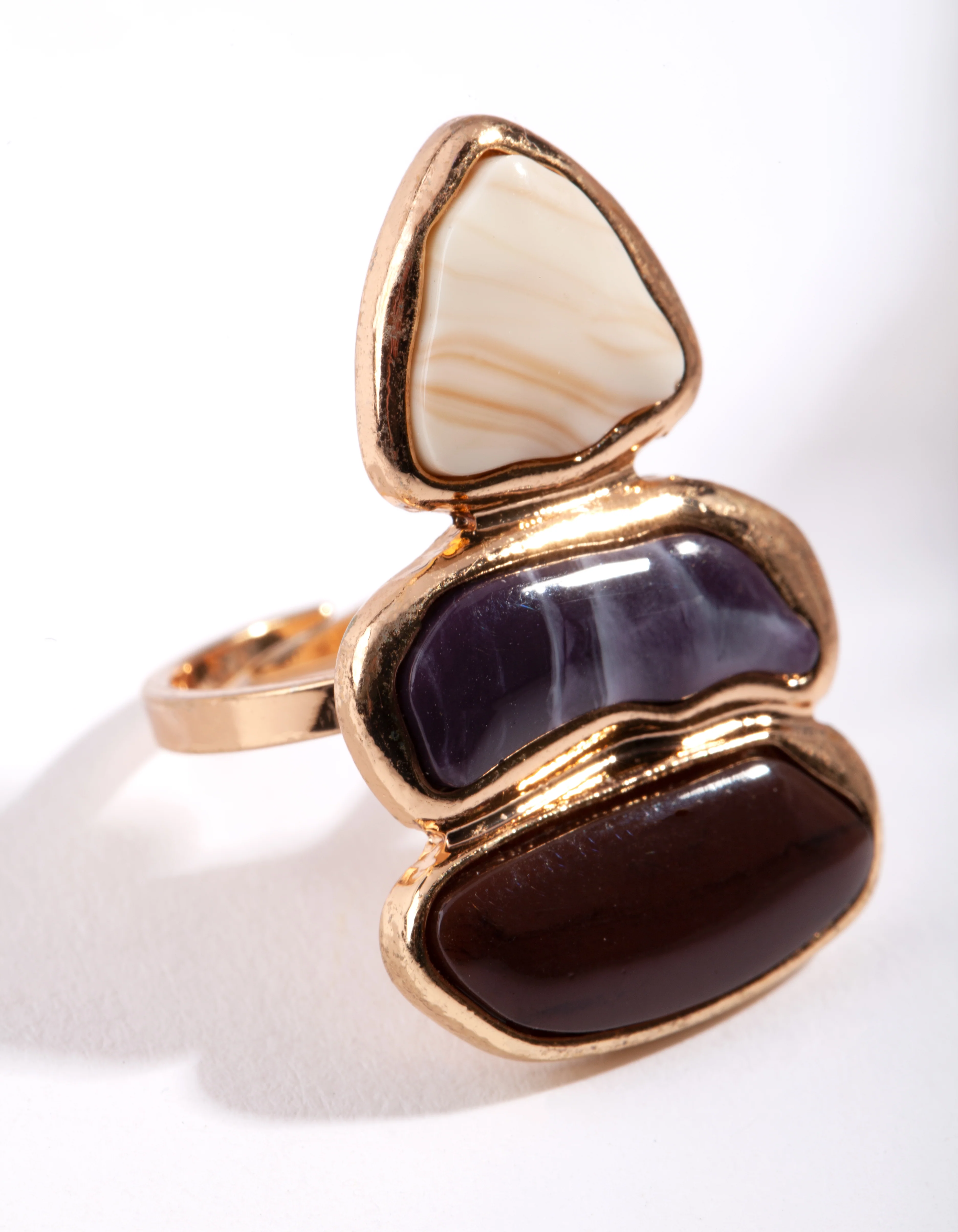 Gold 3 Tier Bubble Stone Ring - Image 2