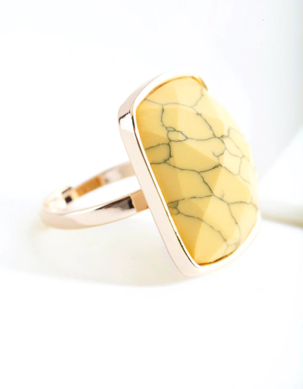 Gold Square Yellow Marble Stone Ring - Image 2