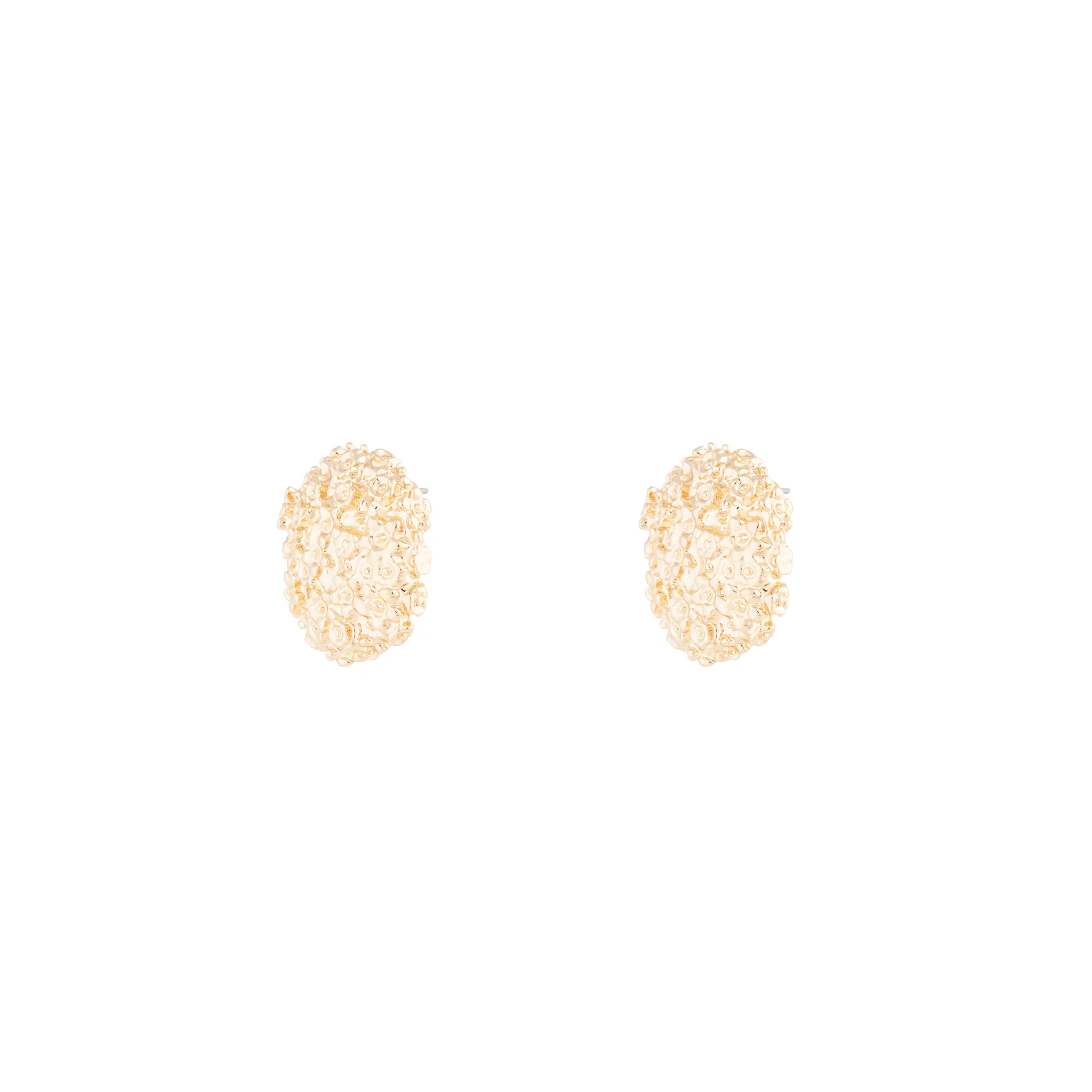 Gold Textured Round Stud Earrings - Image 2