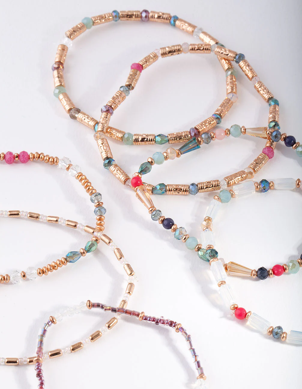 Rose Gold Faceted Multi Bead Bracelet 7-Pack - Image 3