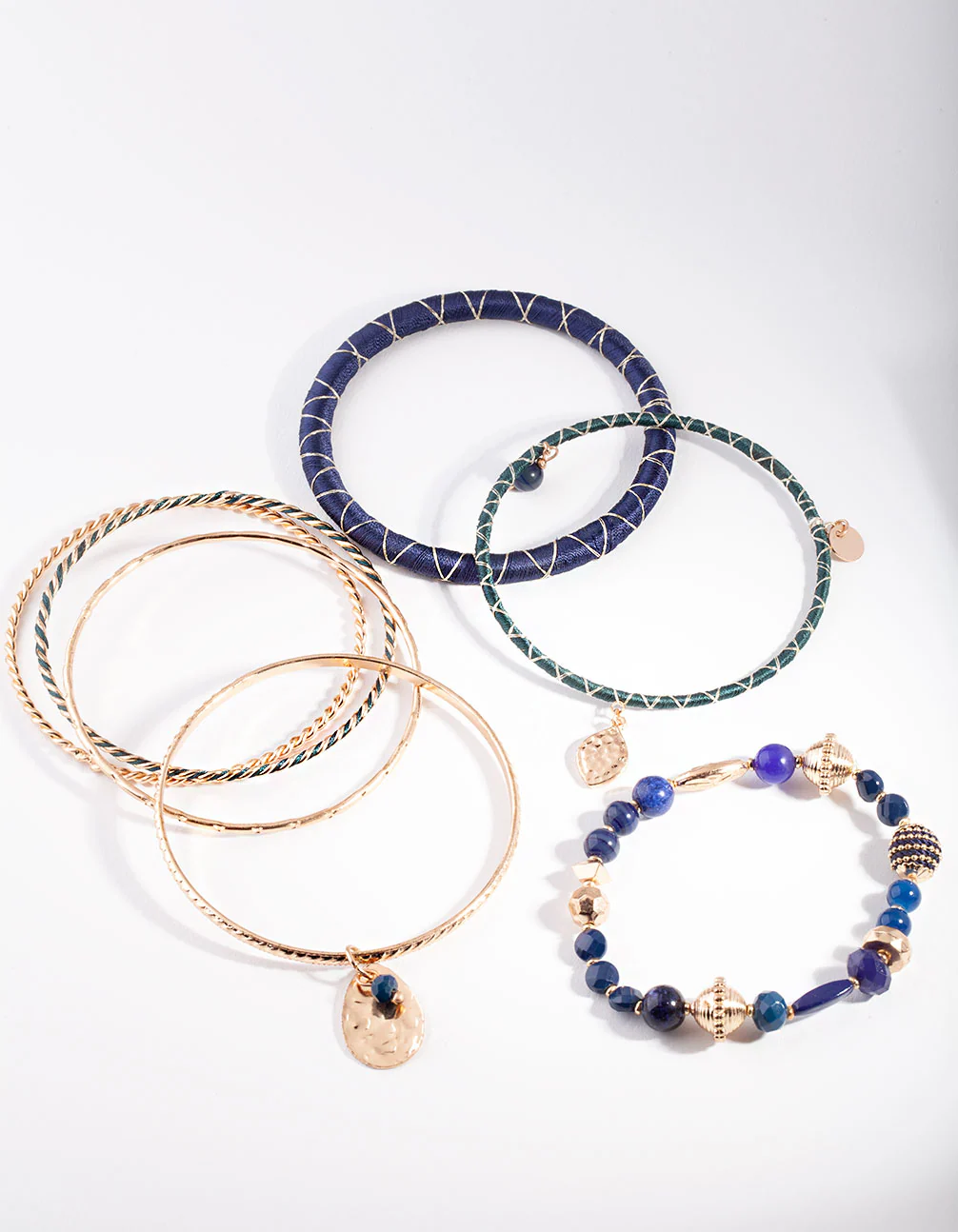 Gold Blue Thread-Wrap Bangle 7-Pack - Image 2