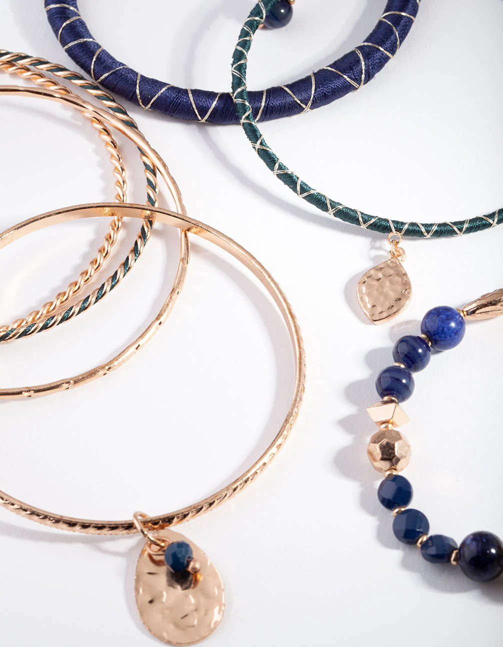 Gold Blue Thread-Wrap Bangle 7-Pack - Image 3