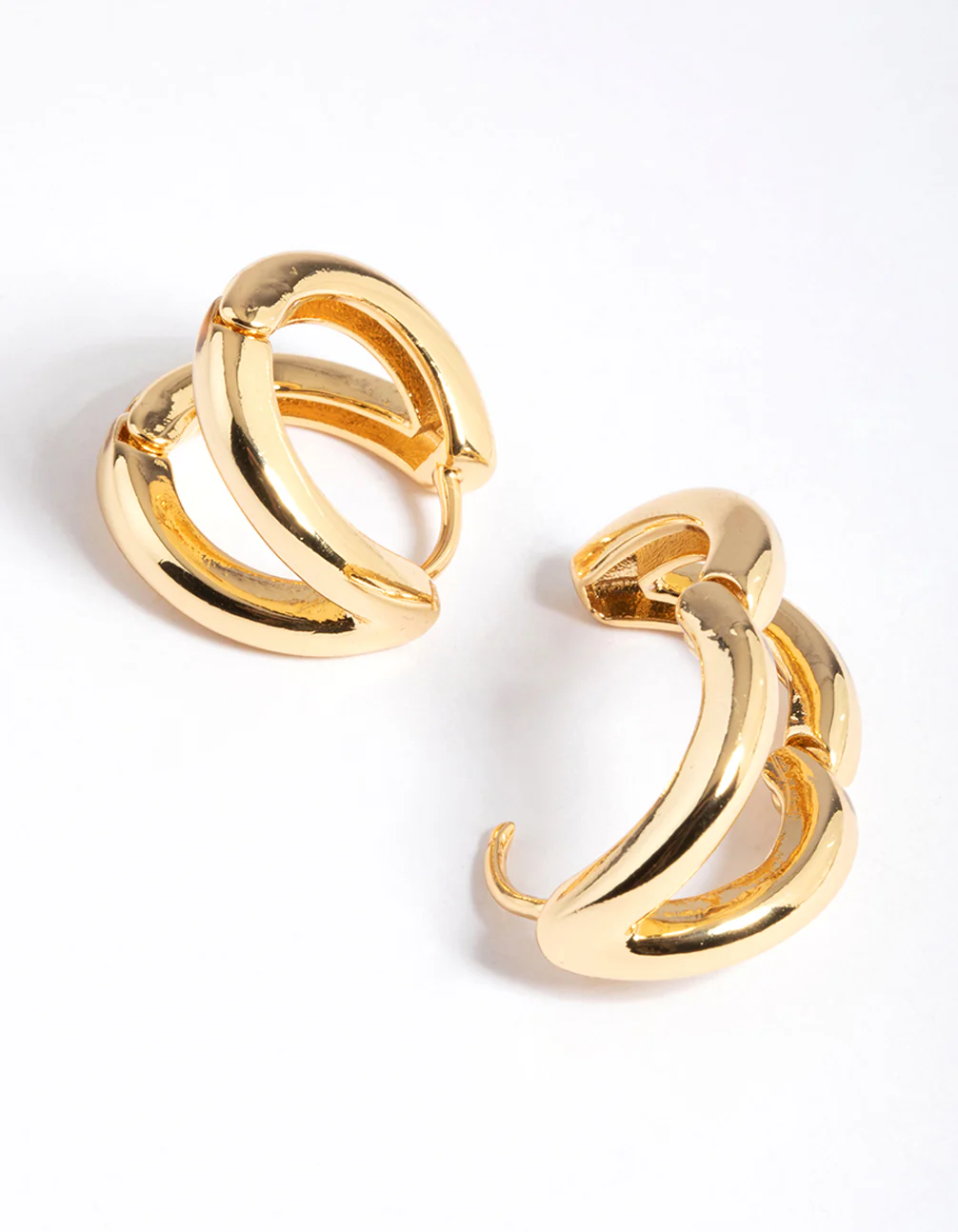 Gold Plated Brass Double Hoop Huggie Earrings - Image 2