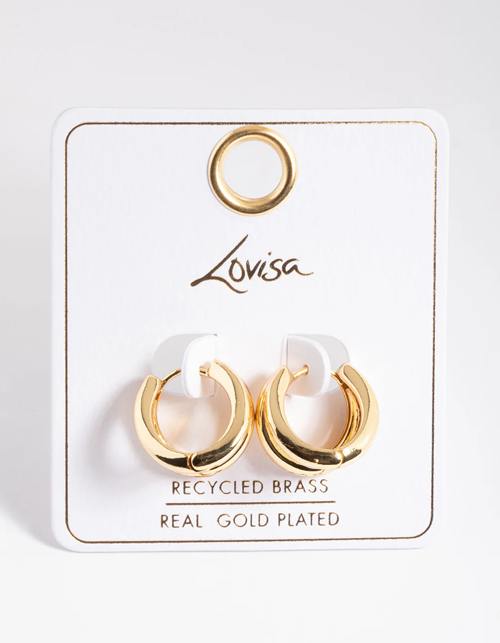 Gold Plated Brass Double Hoop Huggie Earrings - Image 3