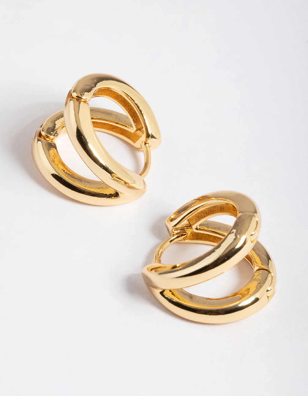 Gold Plated Brass Double Hoop Huggie Earrings - Image 4