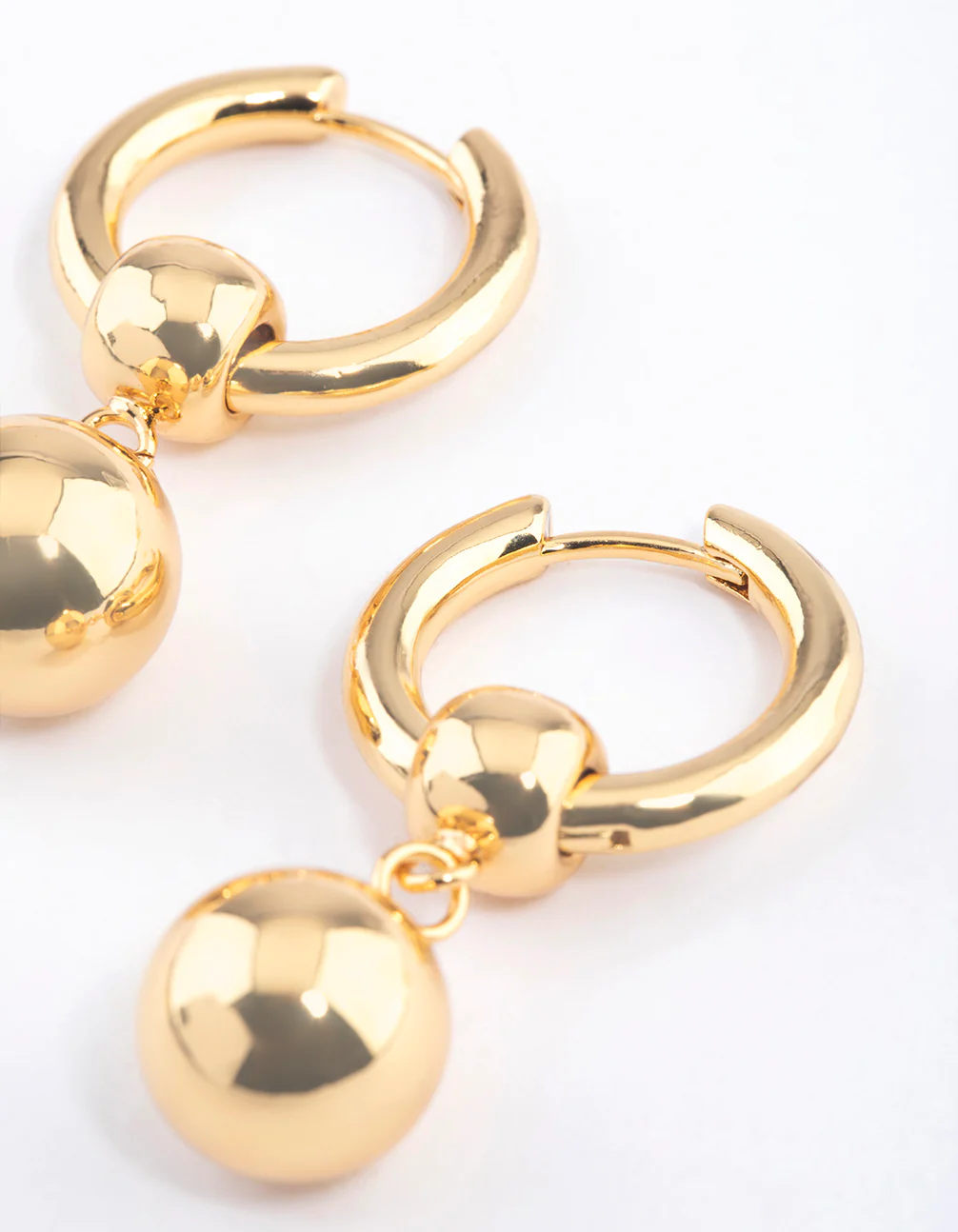 Gold Plated Brass Ball Drop Huggie Earrings - Image 2