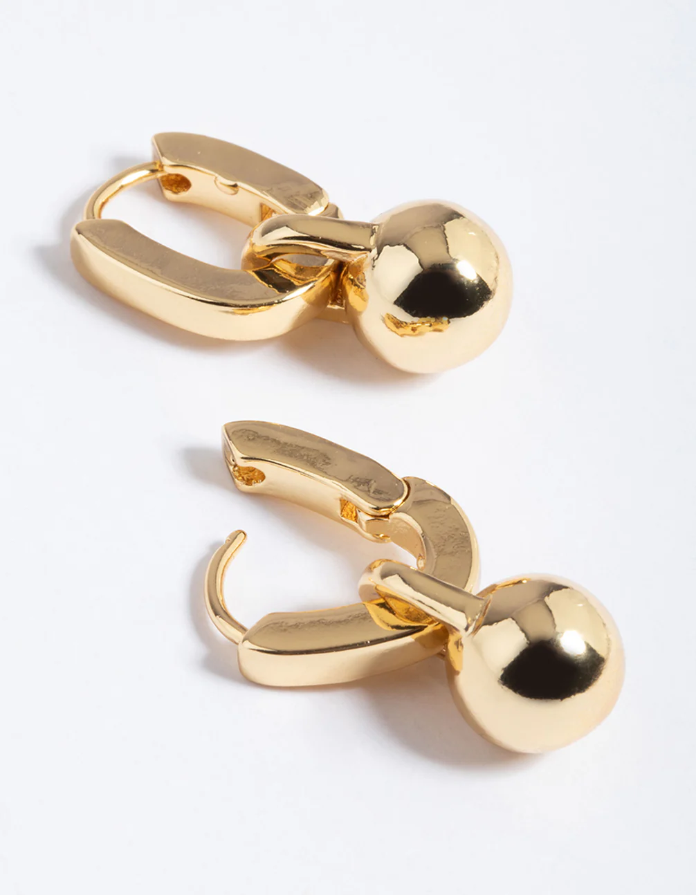 Gold Plated Brass Ball Drop Huggie Earrings - Image 2